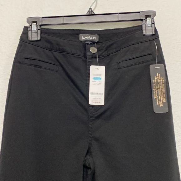 Bebe "NEW" Black Retro Y2K High Rise Wide Flare Leg Streetwear Pants Size 27 - Picture 3 of 7